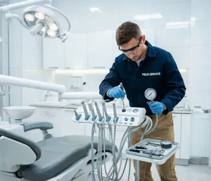 Field service engineer servicing dental equipment